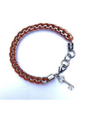 Lia Sophia bright silver tone and orange link chain bracelet